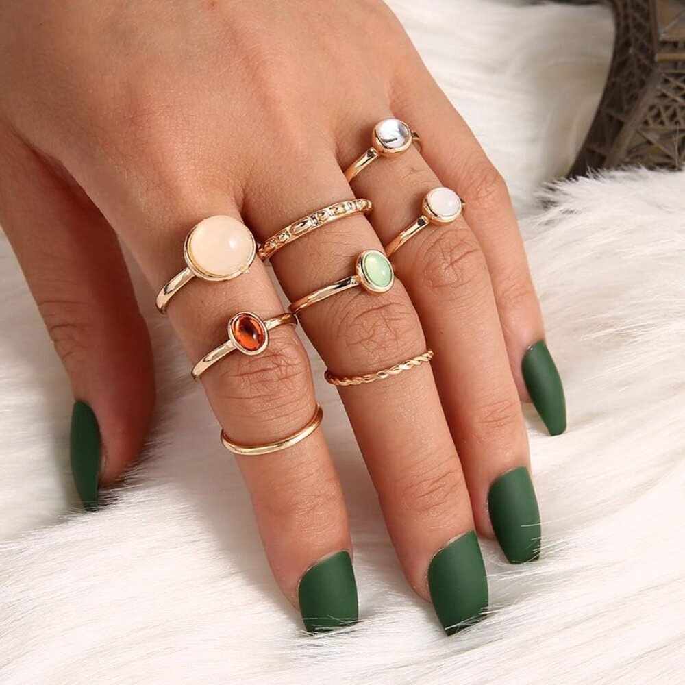 7-19pcs Silver Star Moon Knuckle Ring Set for Women Vintage Stackable Midi Finge - Picture 4 of 6